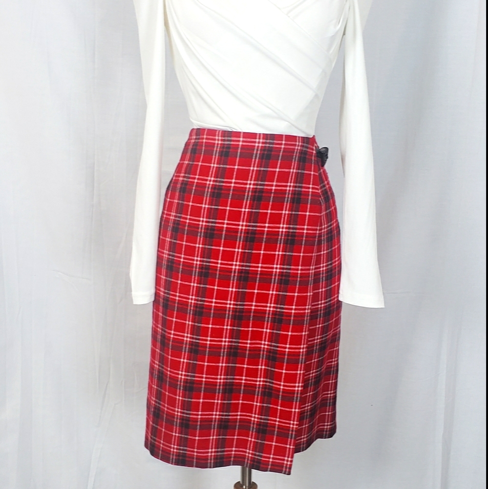 Charter Club Red Plaid Midi Skirt